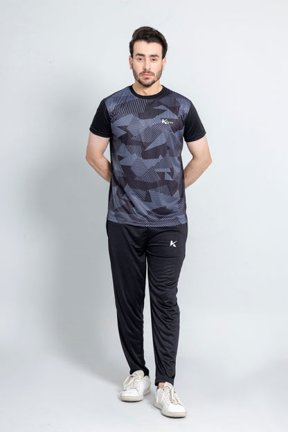 "Grey Matrix tracksuit back view lightweight fabric KLYRO"