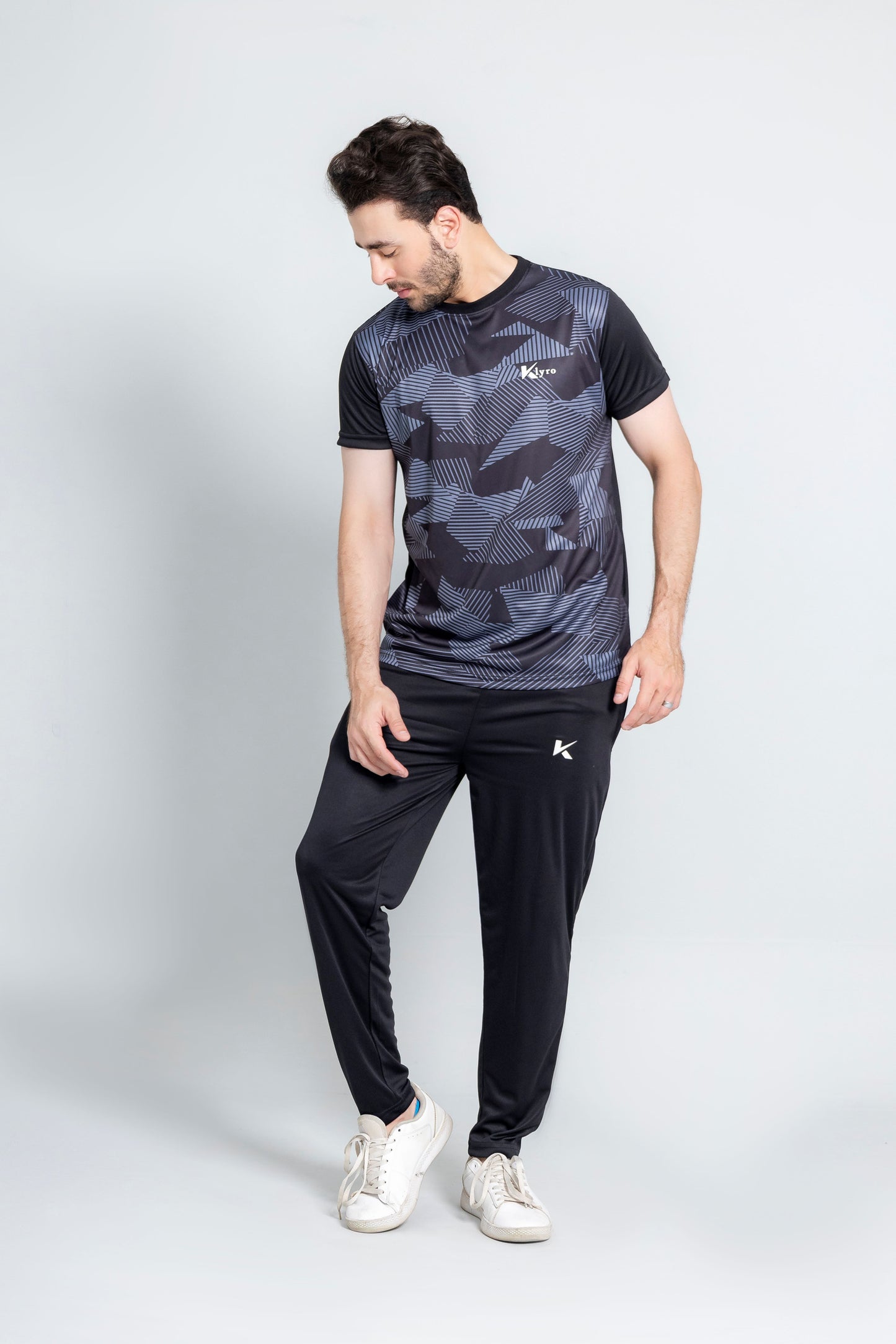 "Grey Matrix dri fit tracksuit black grey pattern activewear Pakistan KLYRO" 
