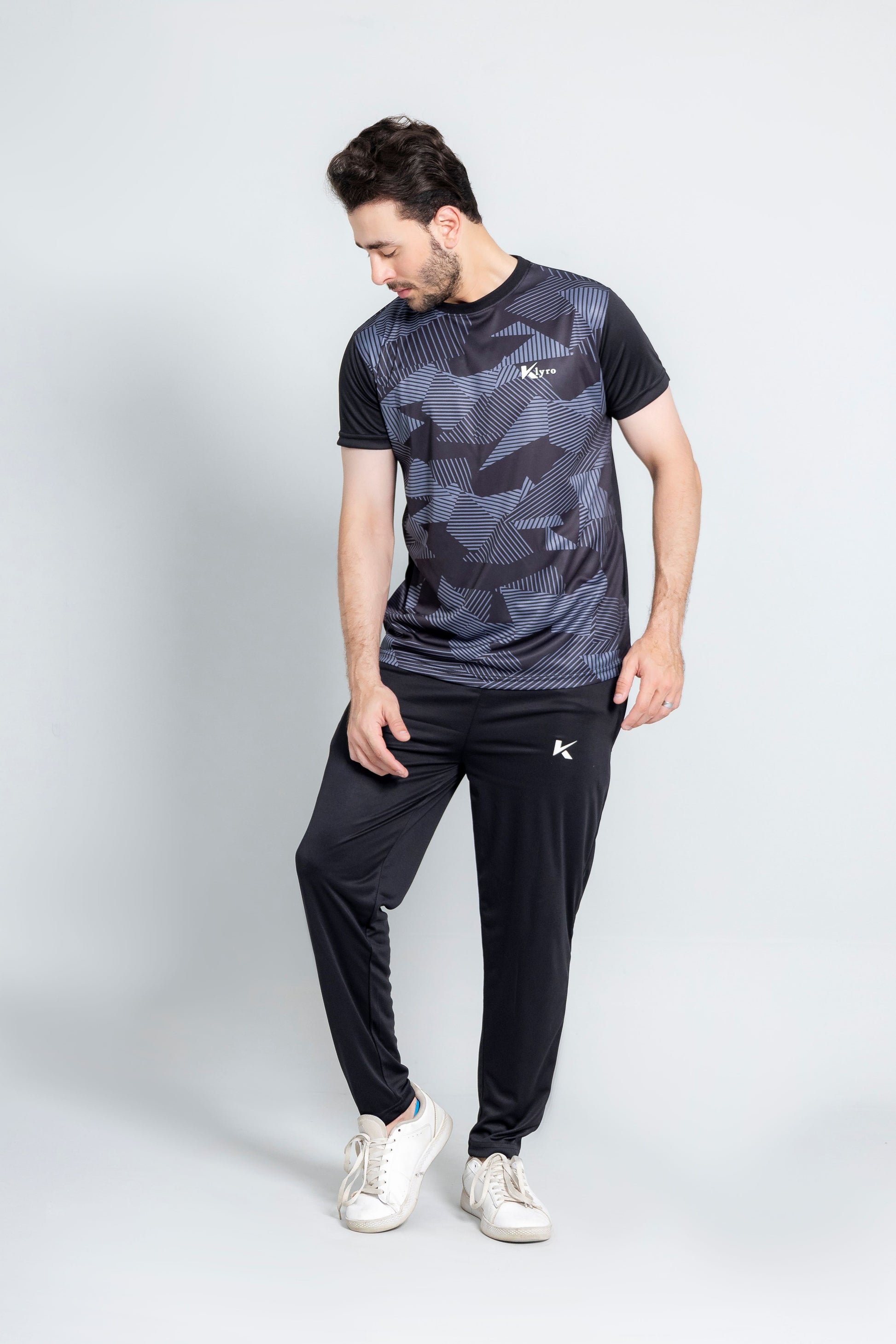 "Grey Matrix dri fit tracksuit black grey pattern activewear Pakistan KLYRO" 
