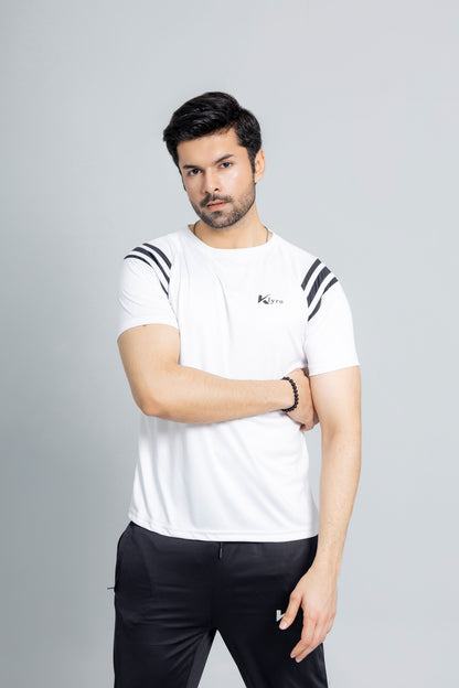 "White Eagle tracksuit side view slim athletic fit KLYRO"