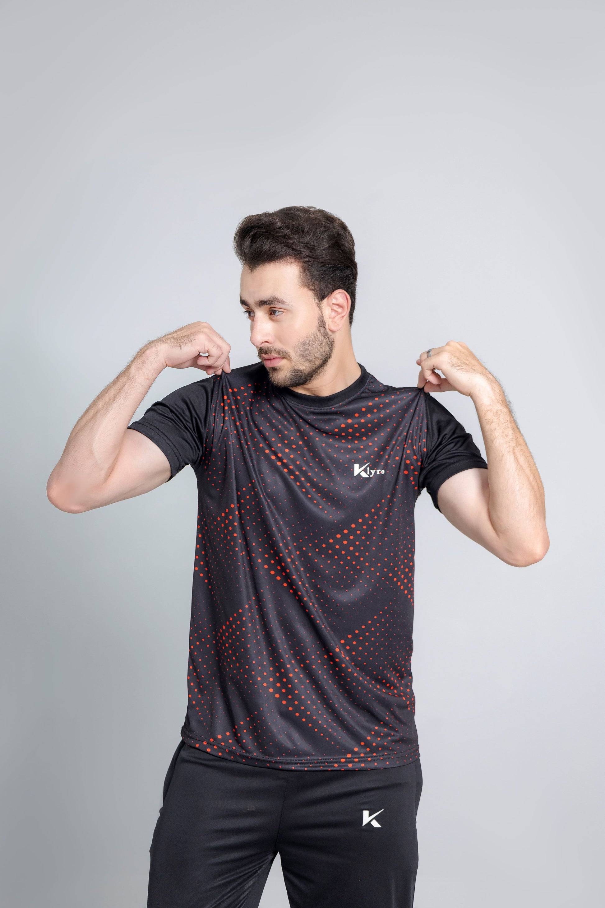 "Crimson Eclipse tracksuit side view slim fit design KLYRO"